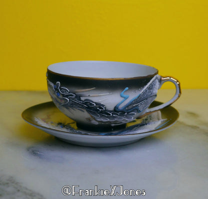 Dragonware Lithophane Tea Cup Set ✤ Cup + Saucer ✤ Black