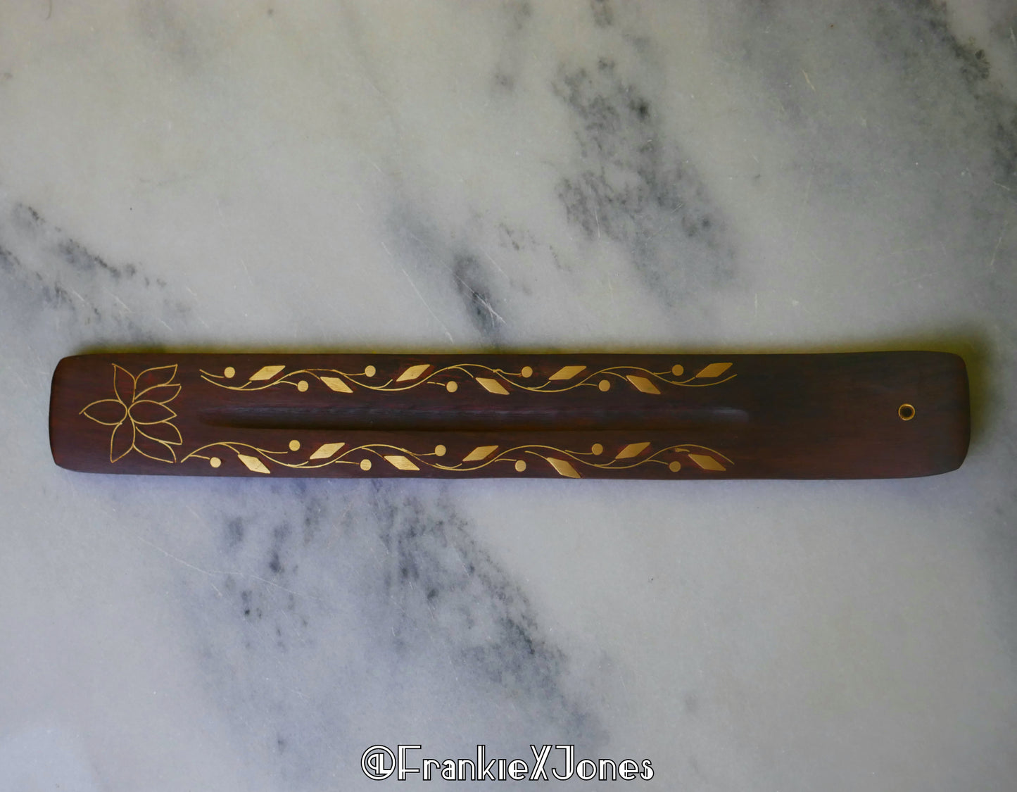 Rosewood + Brass Lotus Inlay Incense Holder