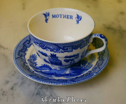 "Mother" Blue Willow Tea Cup Set ✤ Cup + Saucer