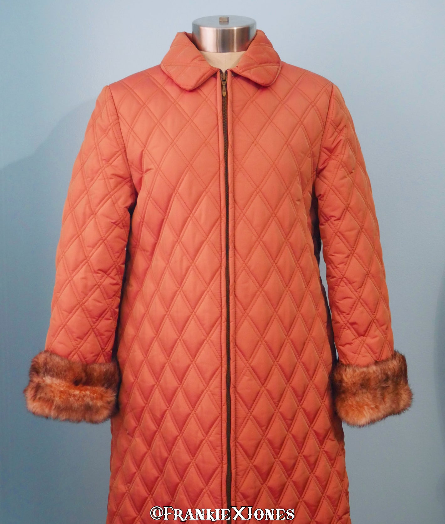 Italian Quilted Metallic Rose Gold Zippered Coat w/ Mink Fur Cuffs ✤ ISAP Italy