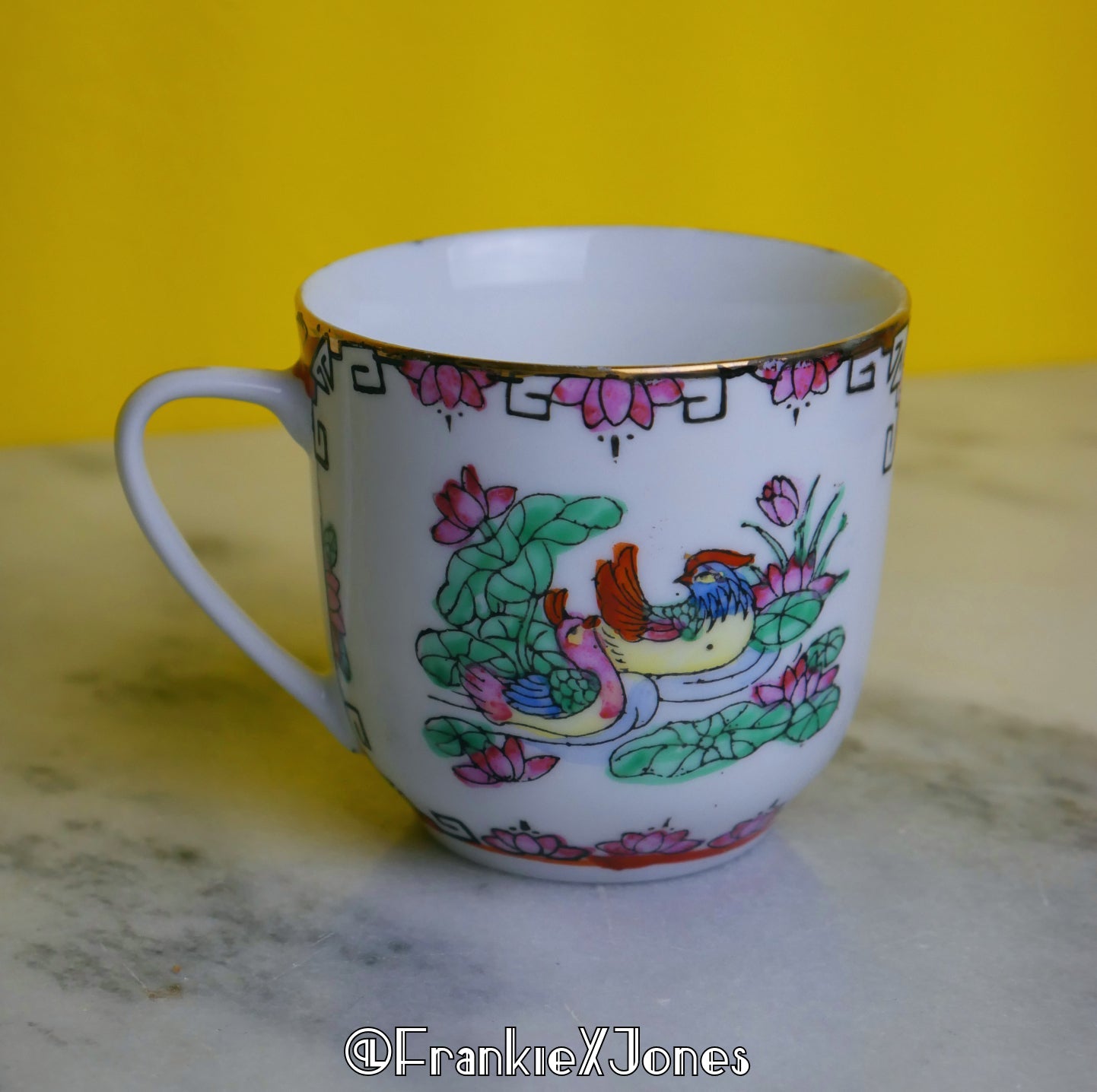 Chinoiserie Tea Cup Set ✤ Cup + Saucer ✤ Birds + Water Lilies