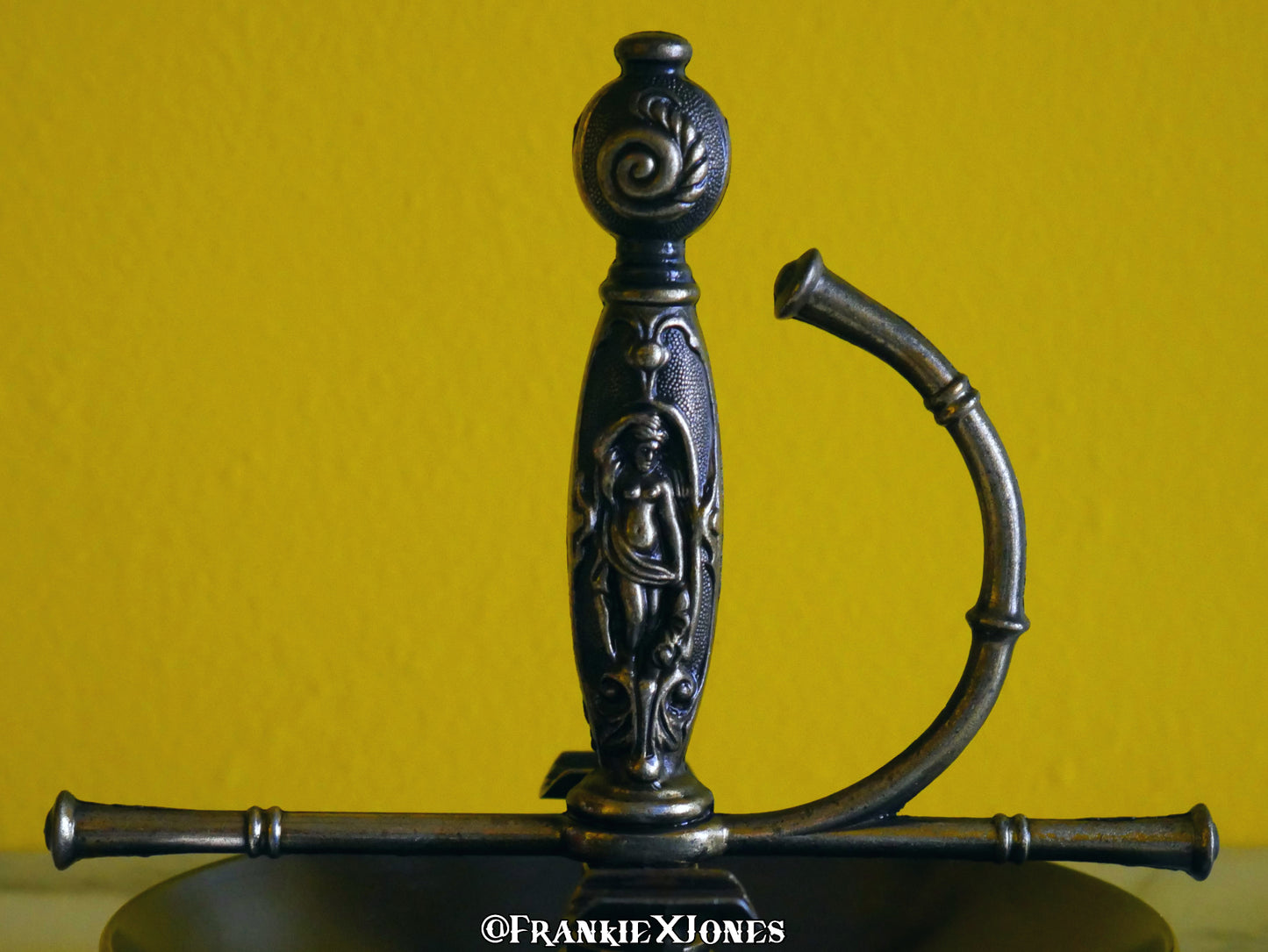 Art Nouveau Goddess Brass Sword Handle Ashtray